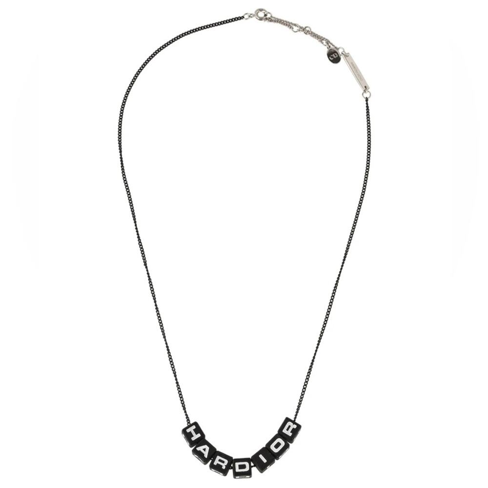 AUTH Christian Dior HARDiOR Logo Spellout Letter Cube Dice Charm Chain Necklace